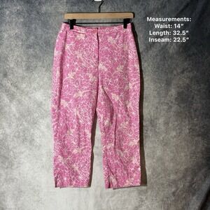 Lilly Pulitzer Pink Floral‎ Lizard Print capri Pants Cotton Womens 6 Resort Wear